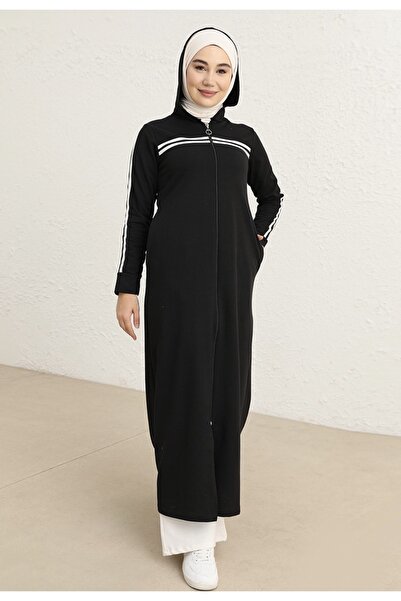 Gül İki İplik Kumaş Çizgili Tesettür Kap – Fermuarlı, Rahat ve Şık Spor Dış G...