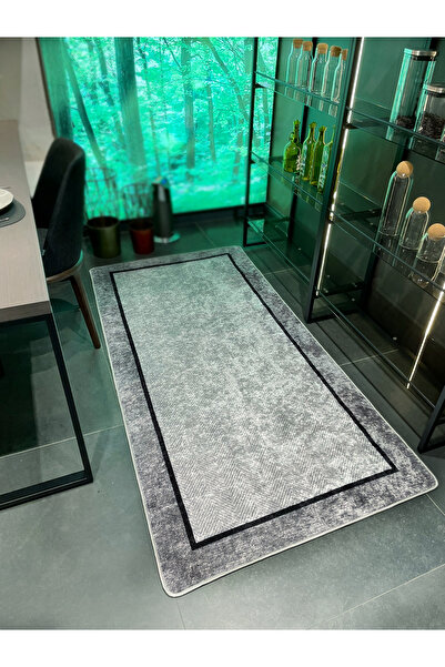 Brillant GRİ Jüt Sisal Görünüm Bordürlü Kaymaz Taban Yolluk Mutfak Halı