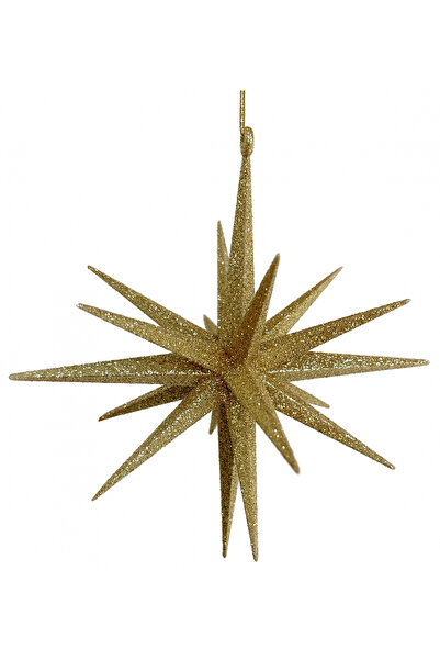 BraziPremium Ornament de brad cu stea sclipitoare 3D, 14 cm, plastic, auriu