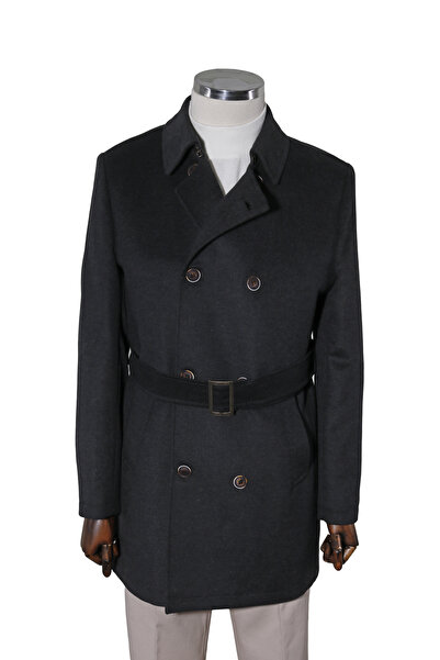 Globay Pamuklu Kemerli Kruvaze Kaşe Kaban