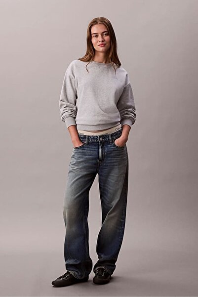 Calvin Klein Kadın Rahat Kalıp Bisiklet Yaka Sweatshirt - Gri Melanj