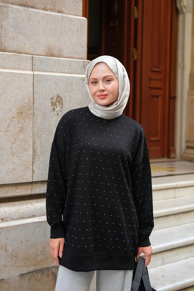 LOCCO Women's Stone Detail Tunic Black