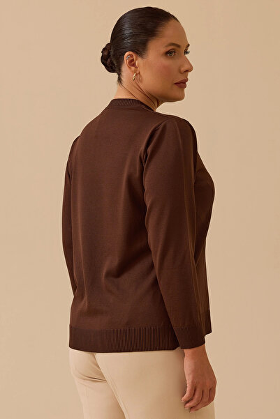 Gala-Xi Γυναικεία πλεκτή μπλούζα με σχέδιο Galaxi 4006 καφέ