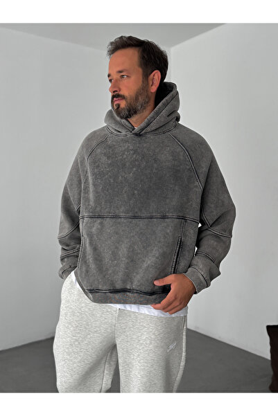 BYBASICMAN Black Washed Hooded Sweatshirt Jj-150