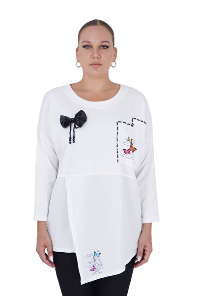 Darkmen Women's Plus Size White Asymmetrical Blouse