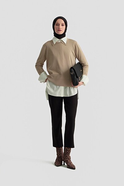 Armine Beli Lastikli Klasik Pantolon 25KD1113 Siyah