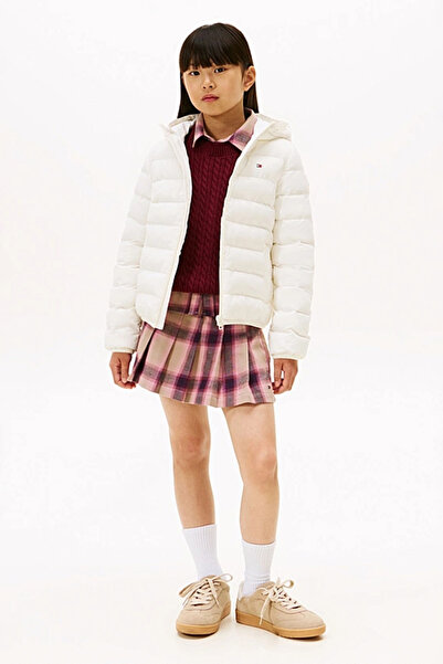 Tommy Hilfiger Unisex Çocuk Normal Kalıp Kapüşonlu Ultra Hafif Şişme Mont - Krem