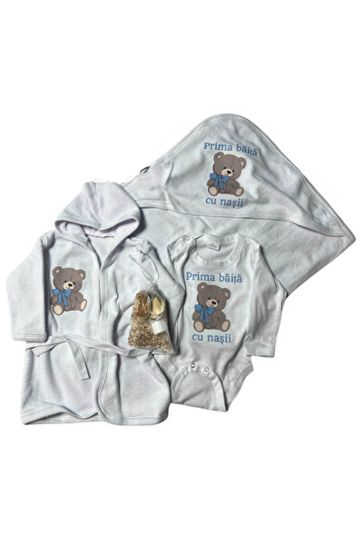Botez Set pentru prima baita – ursulet blue cu prosop, body, halat si saculet...