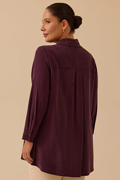 Gala-Xi Galaxi Women's Plus Size Floral Embroidered Buttoned Tunic 4009 Plum