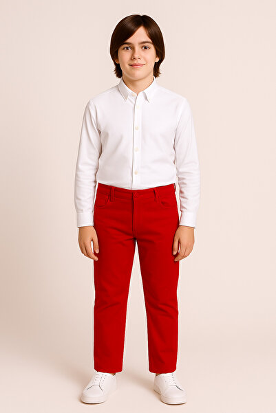 Sibel Günay Butik Genç Kırmızı Gabardin Pantolon | %100 Pamuk & Hafif Likralı