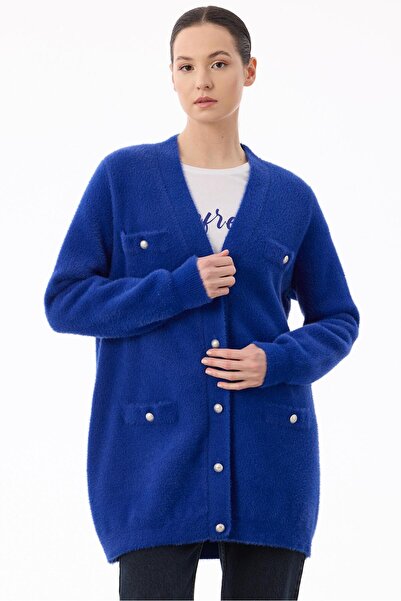 Tığ Triko İnci Düğmeli Triko Hırka SAKS