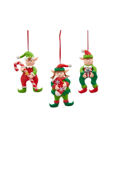 BraziPremium Set of 3 Elf tree ornaments, 12 cm, resin, multicolor