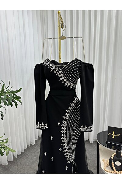 NALA FASHION Black embroidered evening dress