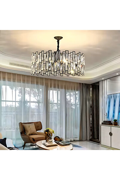 ALC-Shop Κρυστάλλινος πολυέλαιος MALBORK Eleganza 6xE27, Διάμετρος 49cm, Μαύρο, Ρυθμιζόμενο ύψος