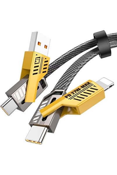 ROGGER 4in1 PD 65 Watt Type-C/27 Watt iPhone Halat Örgü Kırılmaz Uç 1 Metre H...