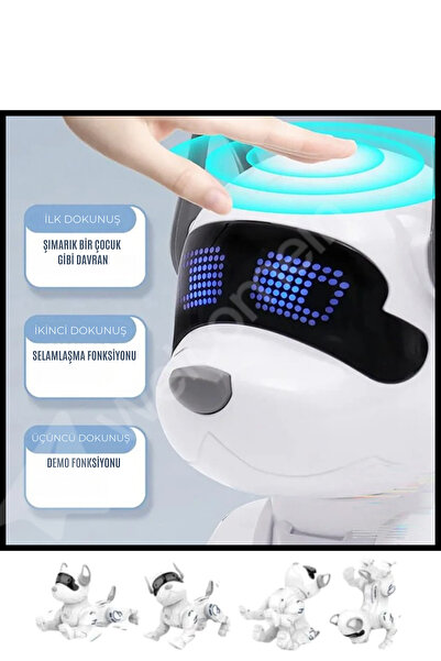 welcomein Uzaktan Kumandalı Sensörlü Işıklı Sesli Selamlaşan Akıllı Oyuncak Köpek Fonksiyonlu Robot Pet +3