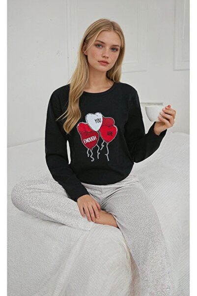 CARLA MARA Σετ γυναικεία πιτζάμα Heart Balloon με τύπωμα επένδυση fleece