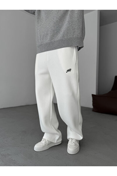 BYBASICMAN White Basic Printed Pipe Leg Sweatpants Jj-102