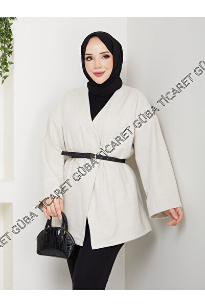 Güba Ticaret Kemerli Uzun Kaşe Kimono Hırka