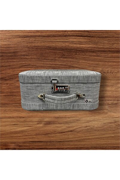 Özlem Kozmetik صندوق مكياج وحلاقة جلدي مع قفل سري ومقبض (رمادي)