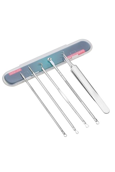 NEO Set 5 tweezers for blackheads extraction, acne, and comedones, stainless steel, metallic, Neo™ Pre