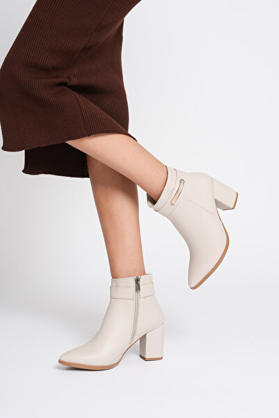 TOPUK Μπότες με χοντρό τακούνι με φερμουάρ Marya Beige