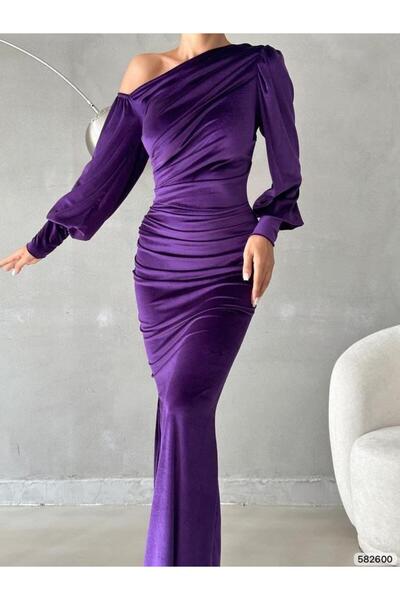 Modafeminen Rochie de seară din catifea, cu decolteu deschis, lungime maxi, cu fante, PURPLE 582600