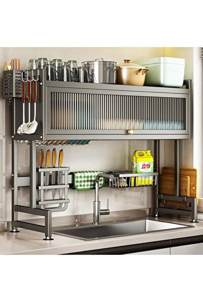 Generic Over the Sink Dish Drying Rack for Kitchen Supplies and Utensil Organizer, Stainless Steel, Black