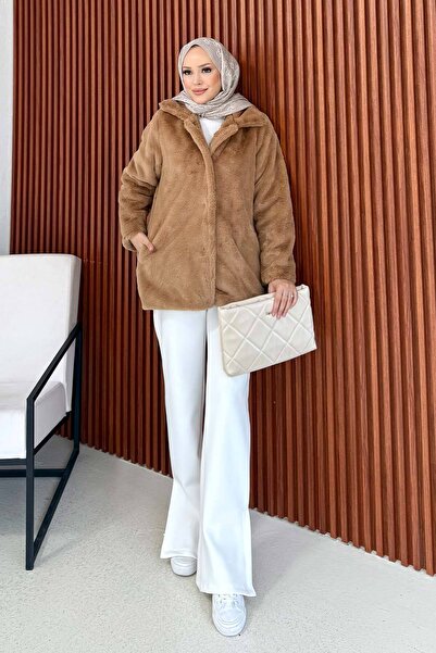 Melike Tatar Αντίκα παλτό με συνθετική γούνα 32-2226-1