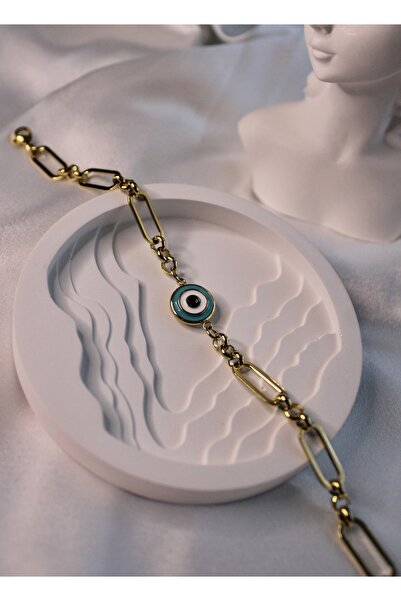 Dropaksesuar Nazar Boncuğu Detay Halka Çelik Bileklik