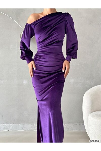 Modafeminen Rochie de seară din catifea, cu decolteu deschis, lungime maxi, cu fante, PURPLE 582600