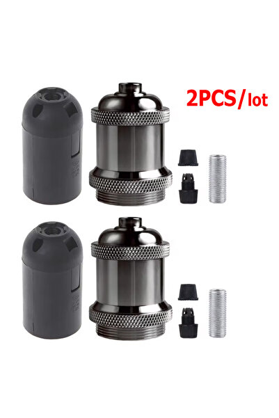 Choice1 قطعتان من حامل مصباح عتيق باللون الأسود اللؤلؤي، قاعدة مصباح لولبية إ...