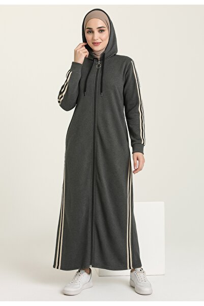Gül İki İplik Kumaş Çizgili Tesettür Kap – Fermuarlı, Rahat ve Şık Spor Dış G...