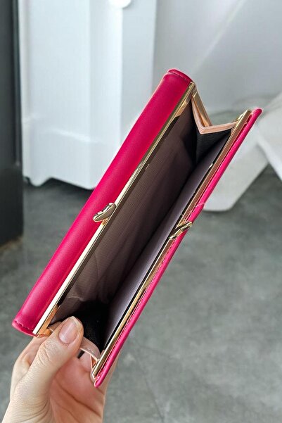 TAKIŞTIR Dark Pink Color Women's Wallet with Heart Detail