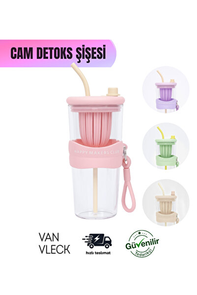 VAN VLECK Pipetli Cam Detoks Şişesi Pembe – Meyve Sebze Hazneli, Dayanıklı ve...