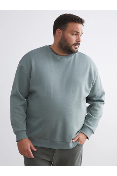 LC Waikiki XSIDE Yeşil Büyük Beden Bisiklet Yaka Erkek Sweatshirt