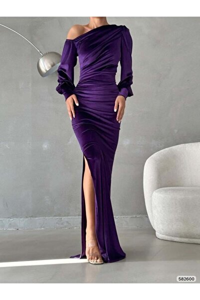 Modafeminen Rochie de seară din catifea, cu decolteu deschis, lungime maxi, cu fante, PURPLE 582600