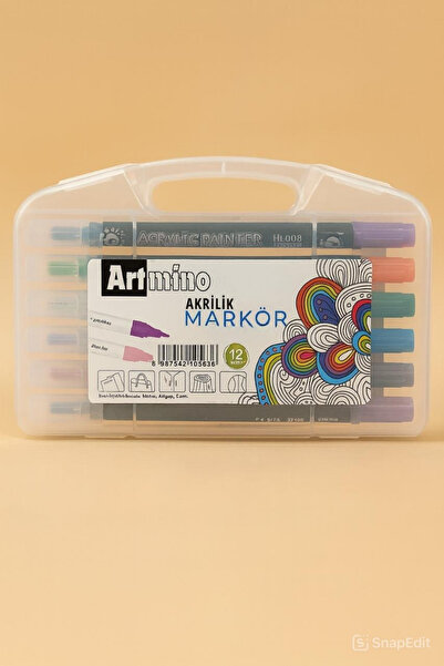 NaSaDAN Çift Uçlu 12 Renk Akrilik Marker Kalem Seti – Cam, Ahşap, Metal, Kağı...