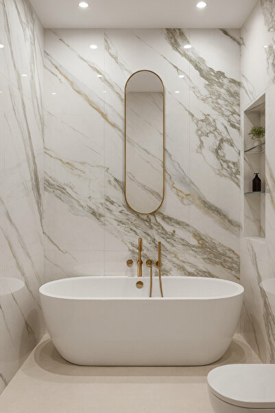 UKAB DEKOR 60x120 Cm(0,72 m²) Kendinden Yapışkanlı Mermer Desenli Pvc Karo Panel Banyo, Wc, Mutfak - PW202-01