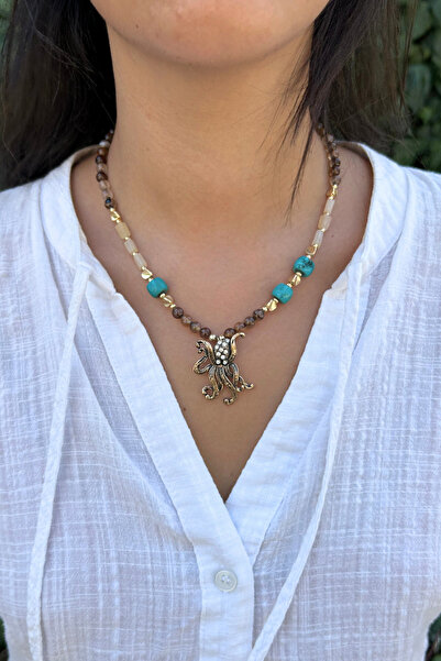 Suerte Accessories El Yapımı Kuvars Akik ve Firuze Doğal Taşlı Kuyumcu İşi El...