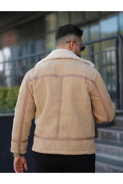 İBOSS MODA Νέο ανδρικό παλτό από γούνινο βελούδο εντός της σεζόν