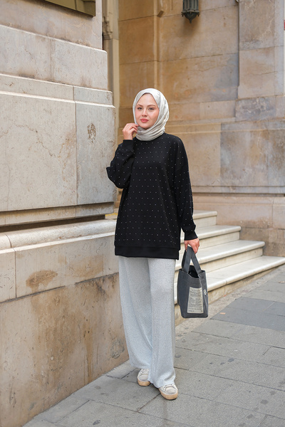 LOCCO Women's Stone Detail Tunic Black