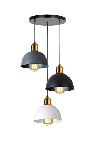 Uçar Casper Modern Metal Başlıklı Antrasit Gri Siyah Beyaz Başlıklı Tekli Üçlü Avize