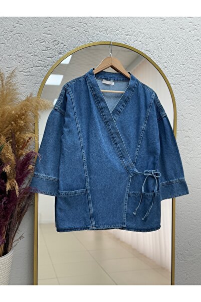 BENAHOLL سترة جينز بجيبين وربطة جانبية من كابورا - LS6660 أزرق داكن