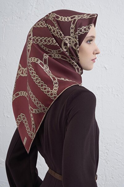 Armine Tivil Saf İpek Eşarp 9427 - 37 Bordo Zincir Desen