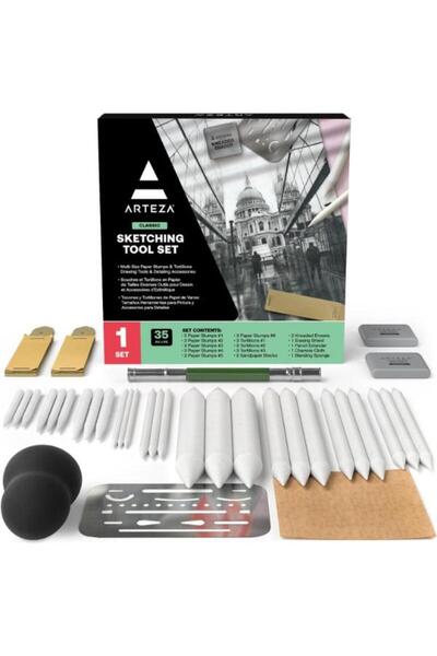 ARTEZA أدوات الرسم والتفصيل الإضافية - مجموعة من 35 قطعة / مجموعة أدوات رسم م...