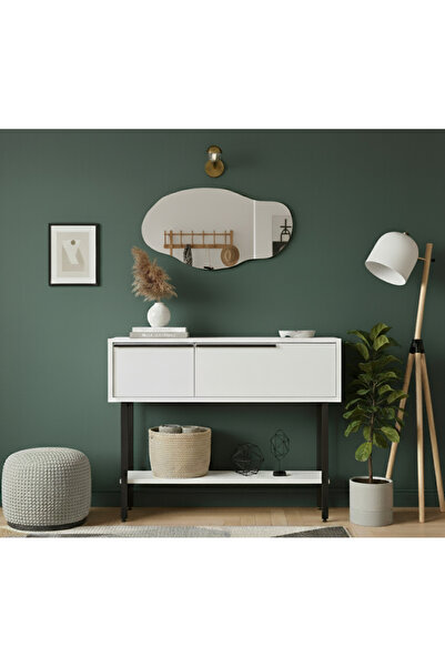 Robin Home Asimetrik Aynalı Dresuar Hol Antre Beyaz 100cm