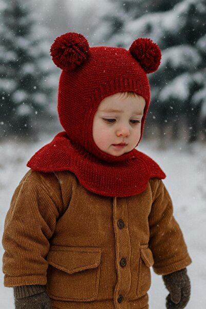 meriç bebe - bütün çocuklar melektir. mrc Girls-Boys Children's Pompom Seamless Luxury Knitwear Balaklava Beanie Ski Mask