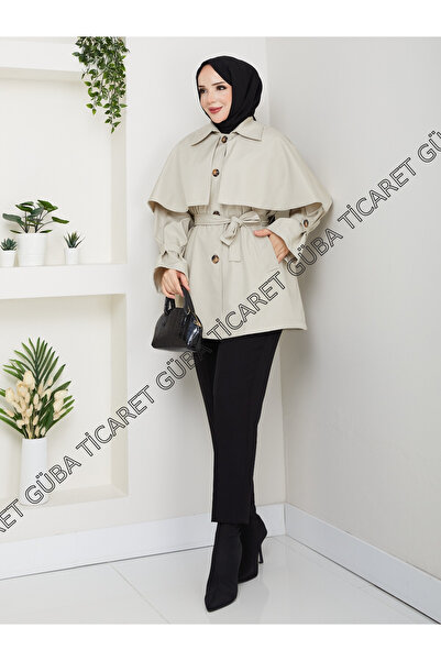 Güba Ticaret Ceket Düğmeli Pelerin Detaylı Kadın Trençkot