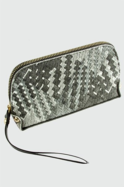 nolva محفظة جلدية مستطيلة الشكل منقوشة باللون الرمادي